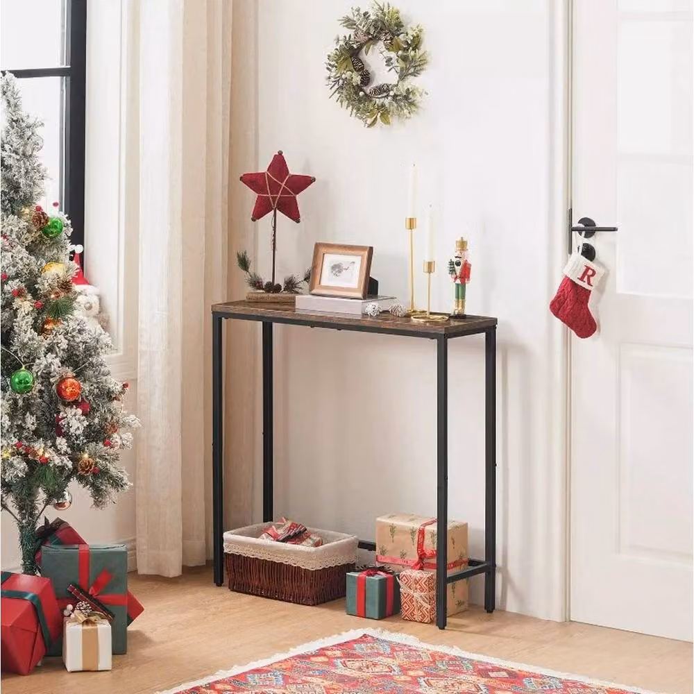 EONLION Vintage Brown Console Table and Sofa Display Shelf with Metal and Wood Finish – 3