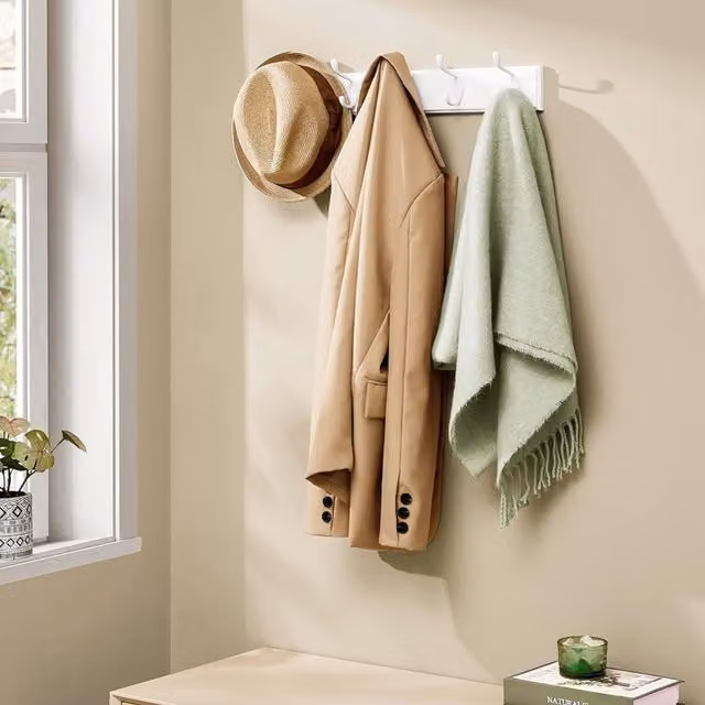 The Bazaarist Wall-Mounted Coat Rack with 5 Double Hooks in Matt White