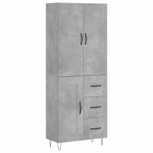 vidaXL Modern Highboard in Concrete Grey with Hinged Doors and Internal Shelves, W/D/H: 69.5 x 34 x 180 cm