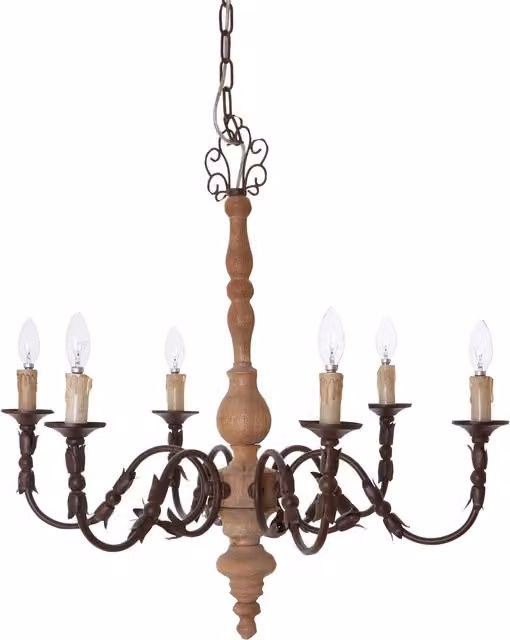 Orsina Antique 6 Arm Ceiling Chandelier in Brown Wood and Black Metal – 1