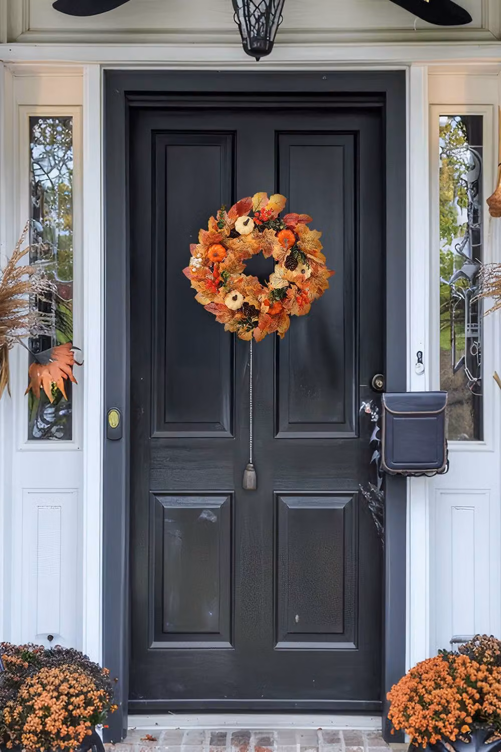 Garden Sanctuary Autumn Floral Front Door Wreath with White and Orange Pumpkins – 2