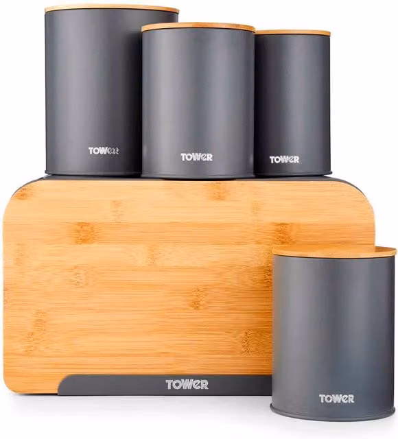 Tower Scandi 5 Piece Storage Set in Grey with Bamboo and Stainless Steel