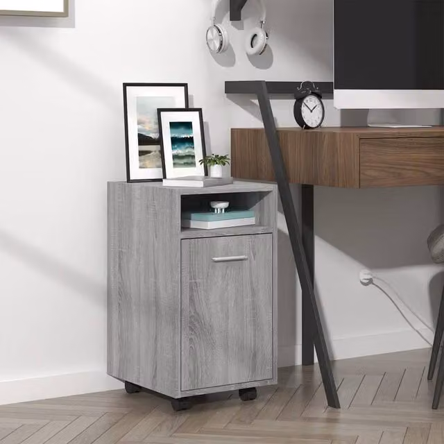 Berkfield Home Side Cabinet with Wheels in Grey Sonoma, W/D/H: 33 x 38 x 60 cm