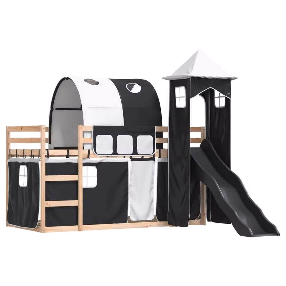 Berkfield Home Solid Wood Bunk Bed with Slide in White and Black, W: 80 cm, L: 200 cm – 3