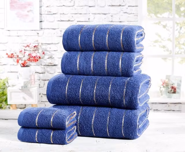 Rapport Home Sandringham Stripe Pure Cotton Towels in Navy Blue