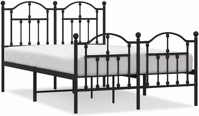 Berkfield Home Metal Bed Frame with Headboard and Footboard in Black, W/D/H: 120 x 200 cm