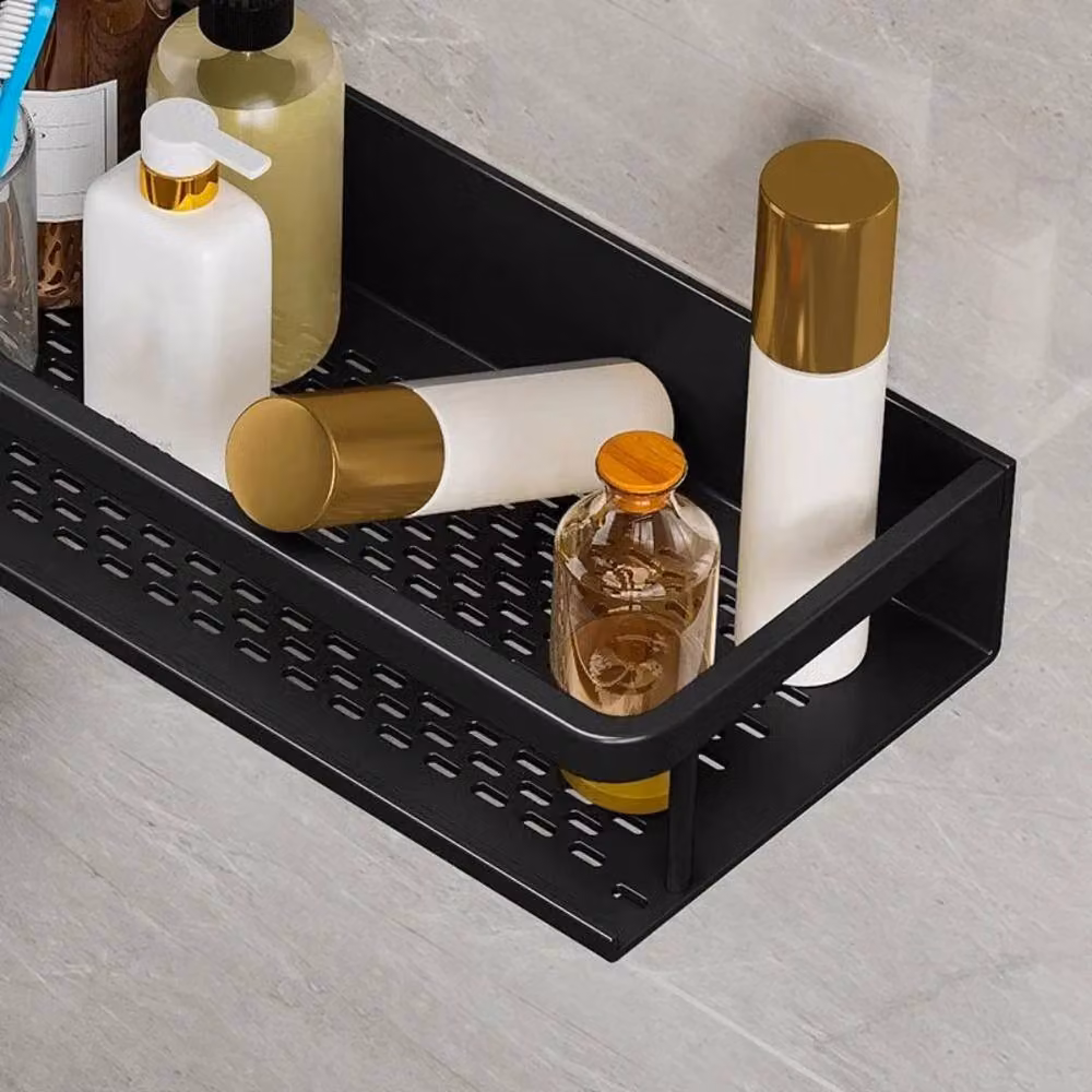 KORVIXA Wall-Mounted Black Metal Bathroom Storage Shelf – 3