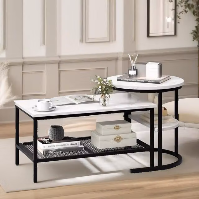 Pirlo Plush Black and White Faux Marble 2-Piece Nesting Tables Set – 1