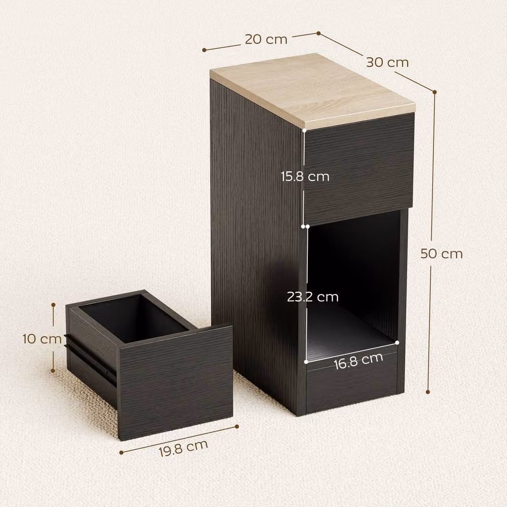 STILVORA Modern Black Bedside Table with Drawer and Shelf – 4