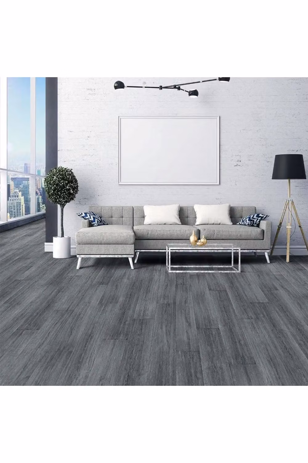 Living and Home 36-Piece Dark Grey Self-Adhesive Wood Grain Effect PVC Flooring, 5m² Pack – 2