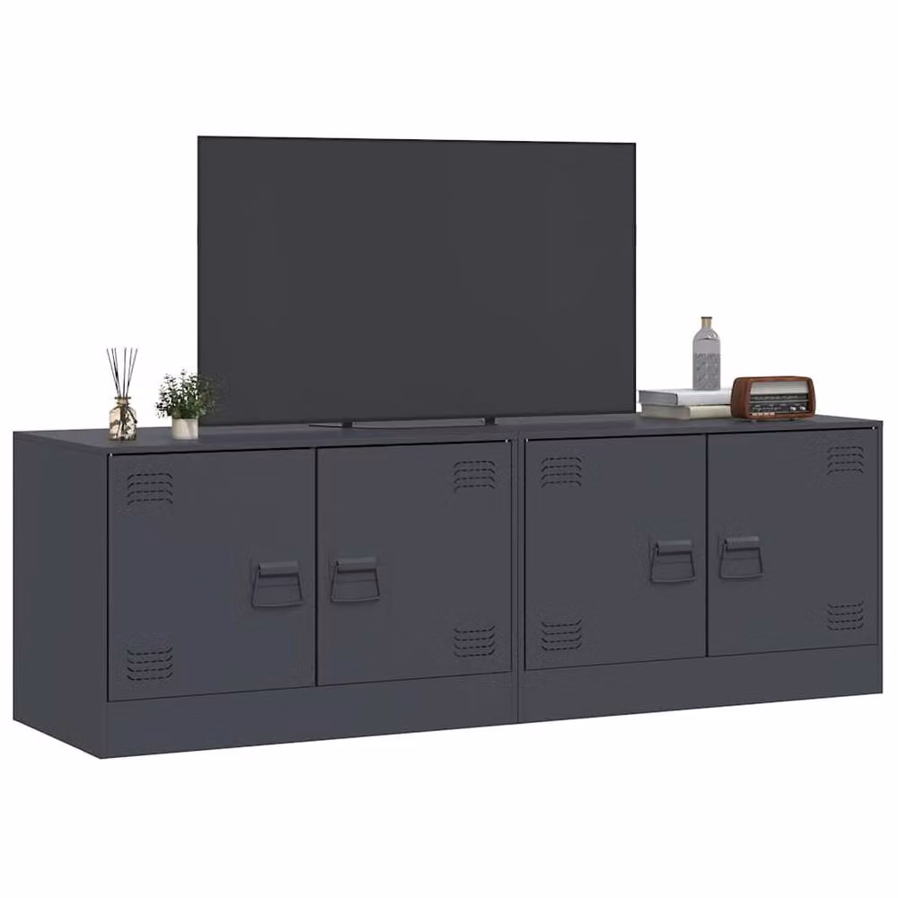 Berkfield Home Set of 2 Anthracite Steel TV Cabinets in Dark Grey, W/D/H: 67 x 39 x 44 cm – 4