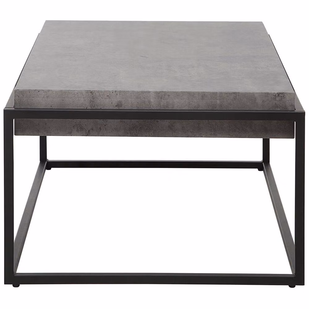 Wyld and Coco Grey Concrete Effect Coffee Table with Black Metal Frame, W: 115 cm, D: 64 cm – 3