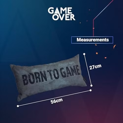 GameOver Store Born To Game Slogan Gaming Cushion in Grey and Silver with Hollowfibre Filling – 2