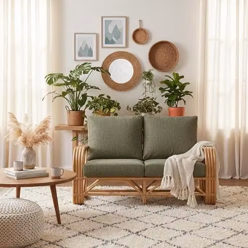 Desser Pretzel 2 Seater Rattan Conservatory Sofa in Green Jubilee Sage Fabric, H92cm x W134cm x D86cm – 2