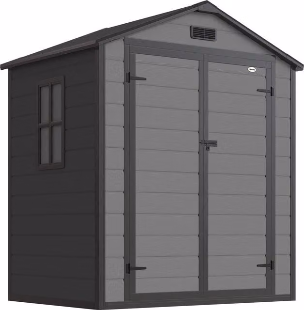 Outsunny Lockable Pent Garden Storage Shed with Double Doors, Window and Vent, Dark Grey, W: 182.88 cm, D: 134.0 cm, H: 182.88 cm