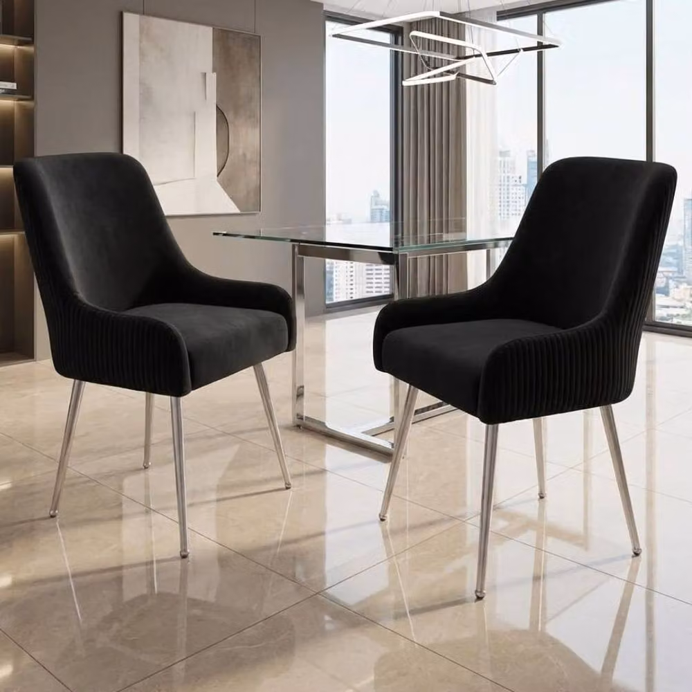 Home Deluxe Vienna Velvet Upholstered Dining Chairs with Armrests in Black and Silver, Set of 2, W/D/H: 62 x 50 x 160 cm – 4