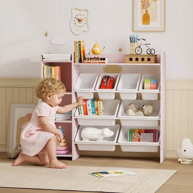 AIYAPLAY Toy Storage Unit with 8 Shelves, Pink