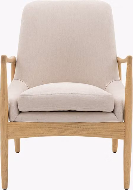 Perch & Parrow Dandy Mid-Century Armchair in Beige Fabric with Solid Oak Wood Frame