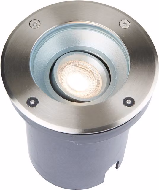 Loops Recessed Round Outdoor Ground Light, Stainless Steel, Silver, IP67, 50W GU10