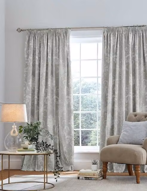 Laura Ashley Josette Floral Blackout Pencil Pleat Curtains, Grey Mix, W: 168 cm, H: 137 cm
