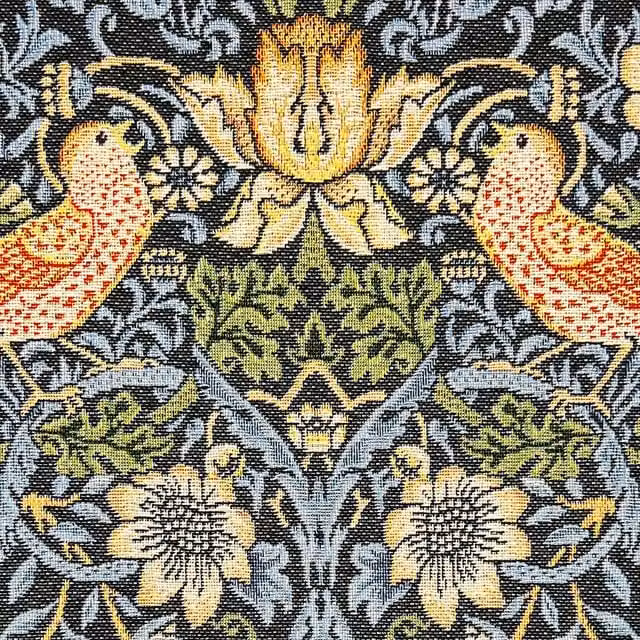 William Morris Strawberry Thief Tapestry Fabric in Grey and Multicolour