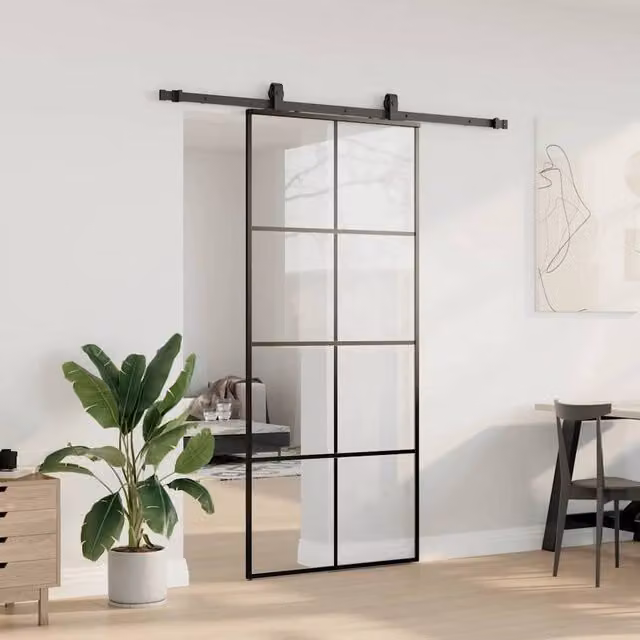 Berkfield Home Black Sliding Glass Door with Hardware Set, W: 90 cm, H: 205 cm – 1