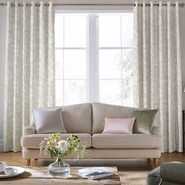 Laura Ashley Lloyd Made to Measure Blackout Floral Eyelet Curtain Panel in Dove Grey