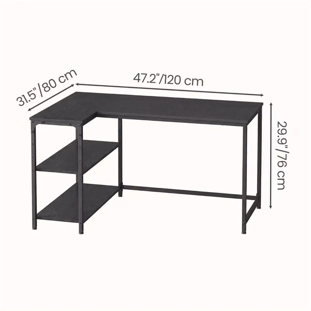 Nordara L Shaped Corner Gaming Desk with Storage in Ebony Black, W/D: 100 x 100 cm – 2