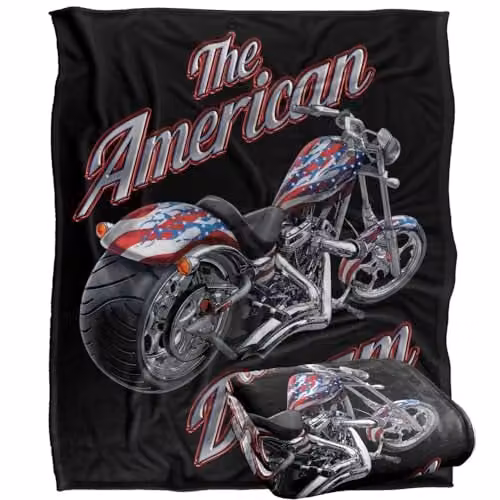 JQ Licensing James Piazza The American Dream Motorcycle Super Soft Fleece Throw Blanket, White, W/D/H: 152 x 127 cm – 1