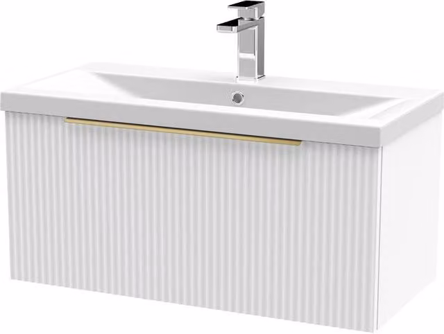 Balterley Fluted Front Wall Hung 1 Drawer Vanity Basin Unit, Satin White, W: 80 cm