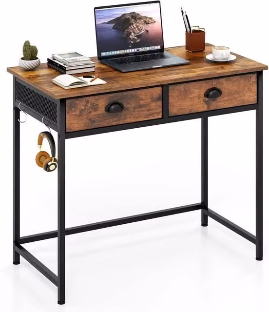 VOGREX Industrial Computer Desk in Brown with Metal Frame, W: 115 cm, D: 60 cm, H: 75 cm