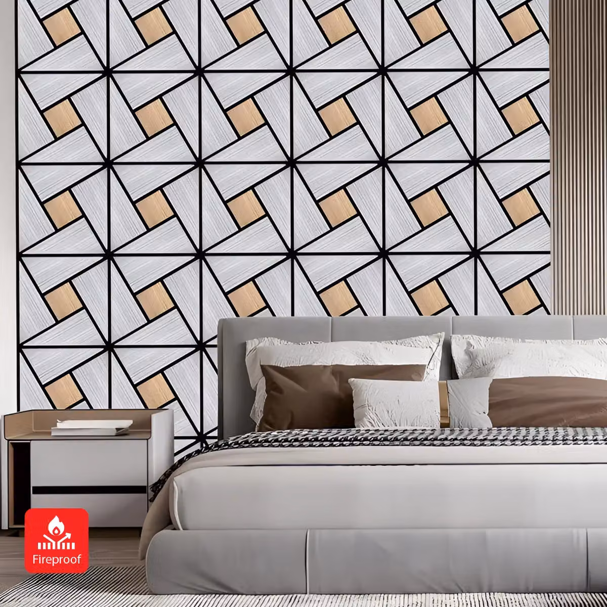 ENER-J Geometric Acoustic Wall Panel PET MDF, Silver, W/D/H: 61 x 61 x 61 mm (Pack of 4) – 3