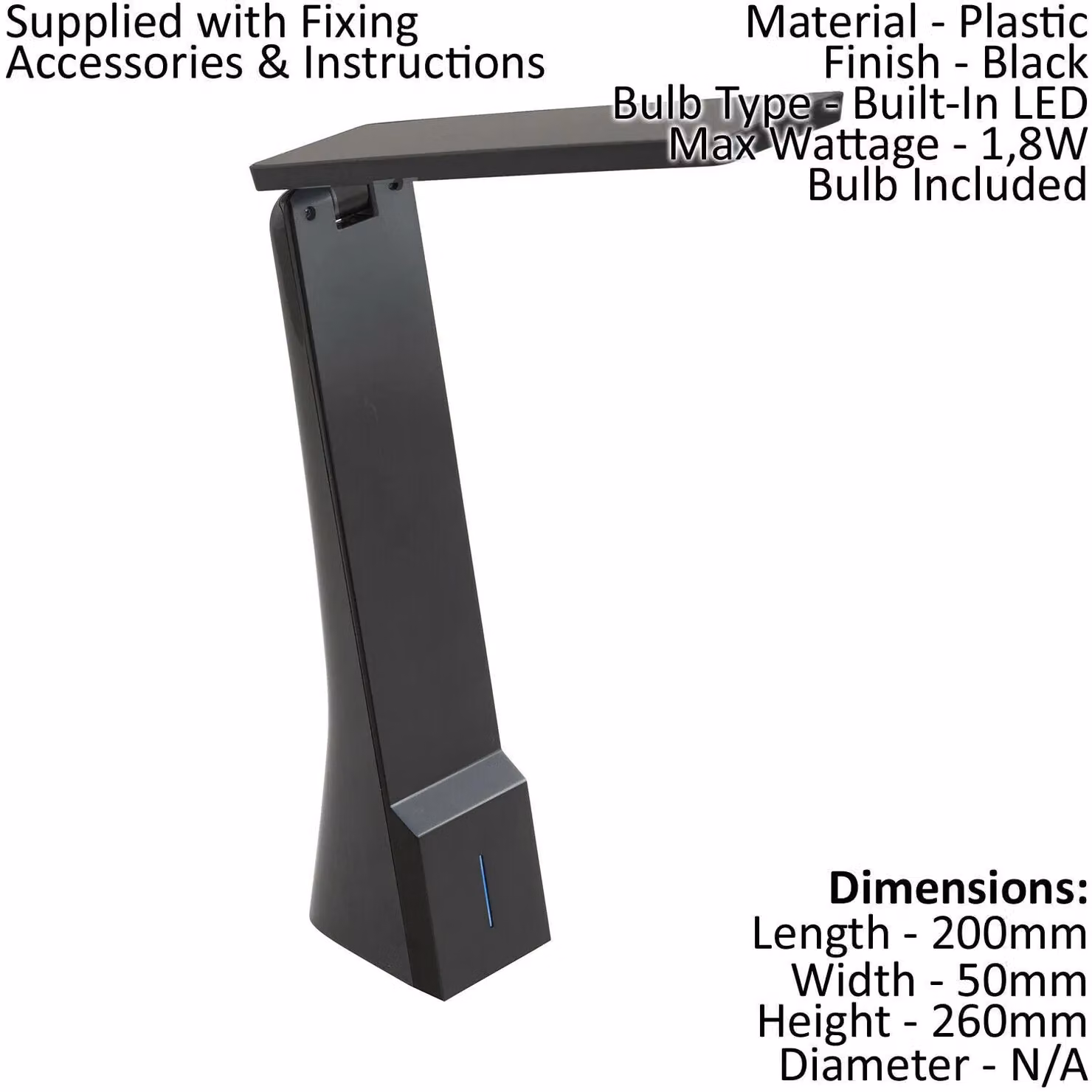 Loops Dimmable LED Table Lamp in Black with Rechargeable Battery and Included 1.8W Bulb – 2