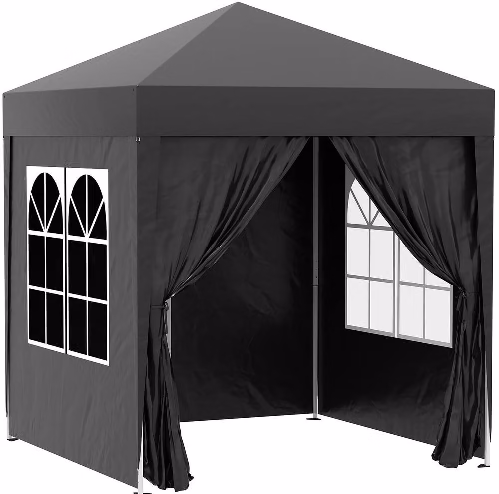 STILVORA Pop-Up Gazebo with Sidewalls and Windows in Black, W/D/H: 200 x 200 x 240 cm – 4