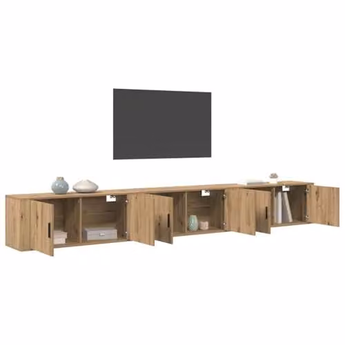 vidaXL 3-Piece Wall-Mounted Modern TV Cabinet Set in Brown Artisan Oak Wood and MDF