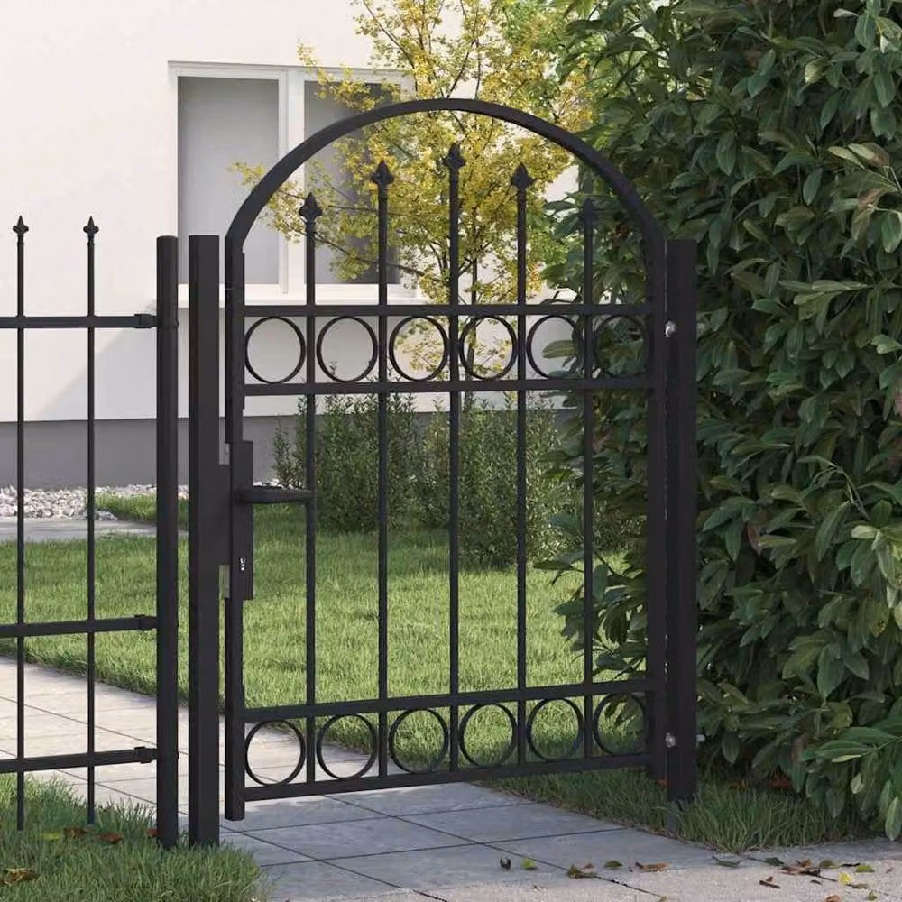 Berkfield Home Steel Arched Top Fence Gate, Black, W: 100 cm, H: 125 cm – 2