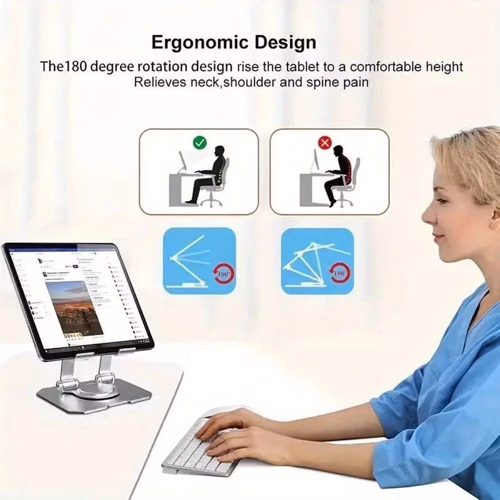 SPETLEK Portable Metal Desktop Swivel Tablet Stand Holder in Silver – 3