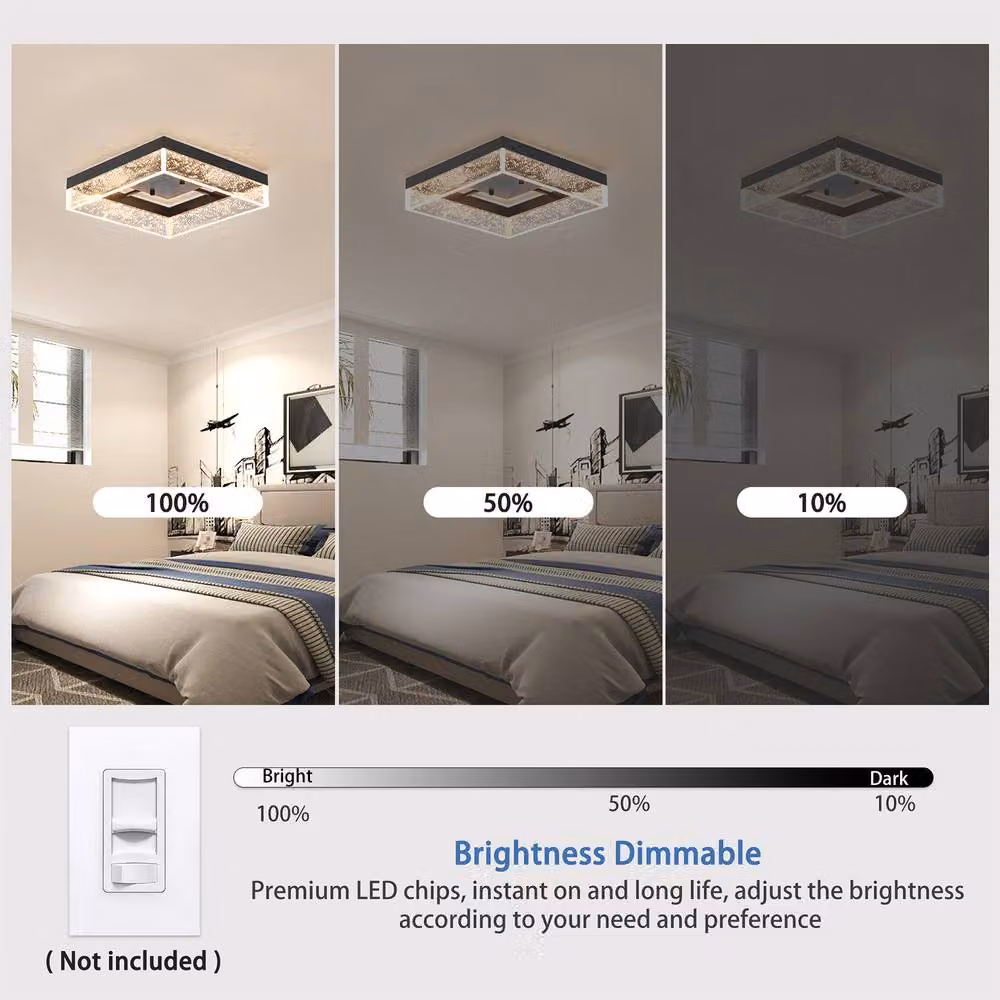 NIVOR Modern Square LED Flush Mount Ceiling Light with Black Bubble Shade, Warm White 3000K – 3
