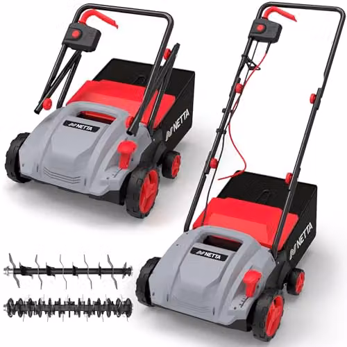 Netta 1500W Electric Lawn Scarifier and Aerator in Grey and Red with 320mm Working Width and 30L Collection Box – 1