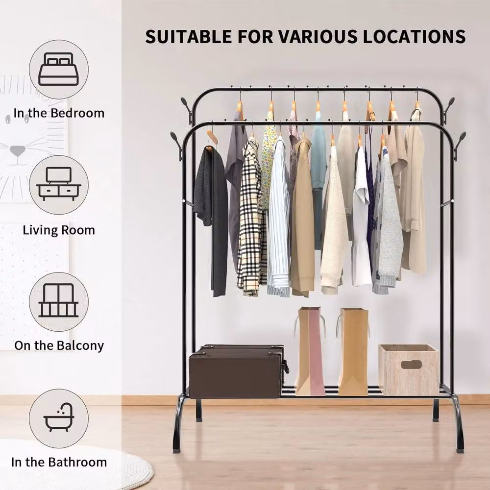 FLAVORA Double Metal Clothes Rail in Matt Black, W: 50 cm, H: 150 cm, D: 12 cm – 2