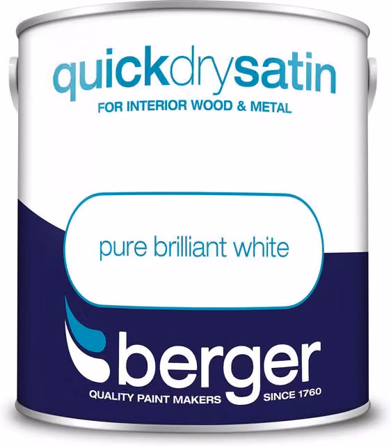 Berger Quick Dry Satin Water Based Paint in White, 2.5L – 1