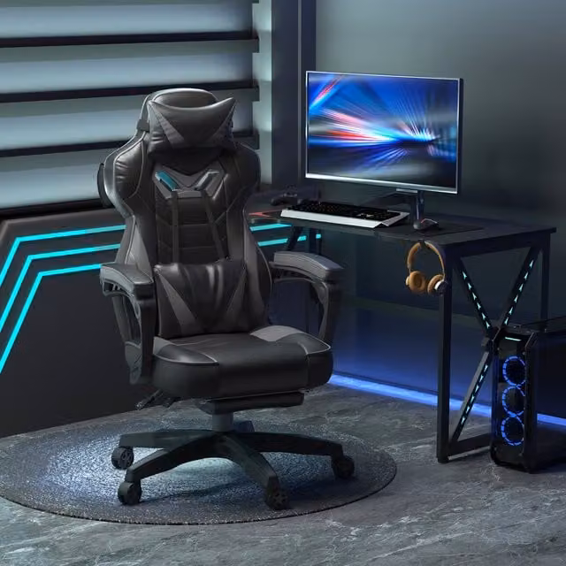 Vinsetto Ergonomic Gaming Chair in Grey and Black with Synthetic Leather and Headrest
