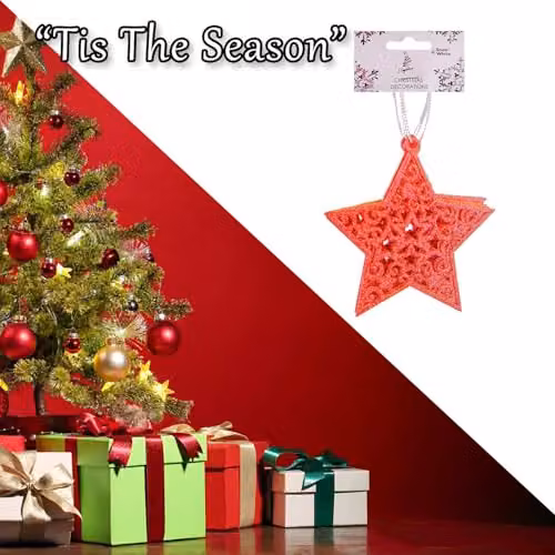 VFM e-Store Red Hanging Glitter Star Christmas Tree Ornaments, Pack of 6, H x W x D: 18.5 x 9.5 x 1.5 cm – 5