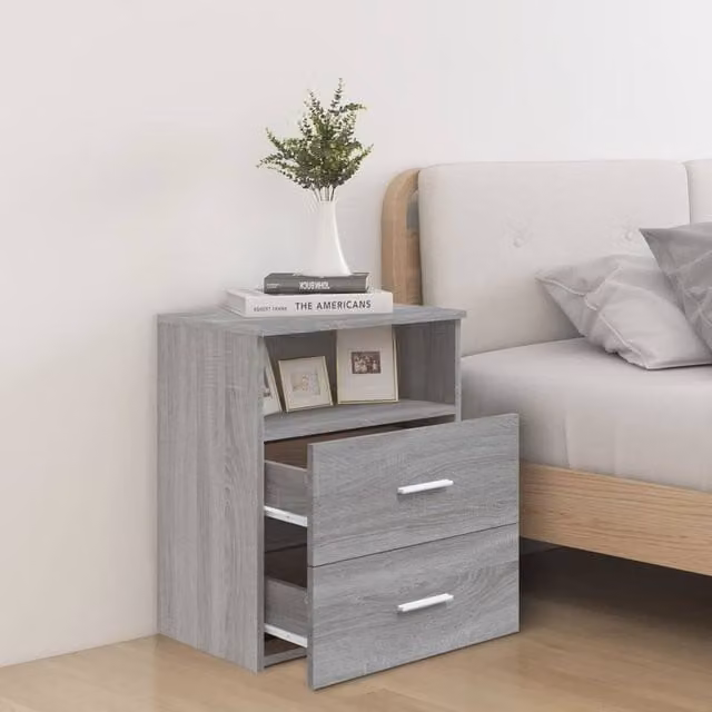 Berkfield Home Modern Bed Cabinet in Grey Sonoma, W: 50 cm, D: 32 cm, H: 60 cm