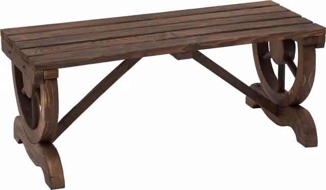 Outsunny Rustic Brown Wooden 2-Person Garden Bench with Wheel-Shaped Legs – 1
