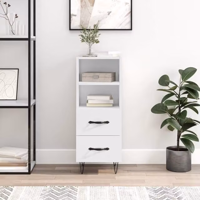 Berkfield Home Modern High Gloss White Sideboard in Engineered Wood, W/D/H: 34.5 x 34 x 90 cm