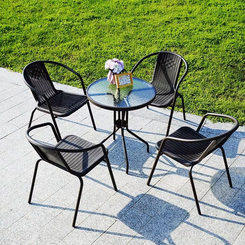 SPETLEK Modern Black Patio Table with Tempered Glass Top and Metal Frame – 2
