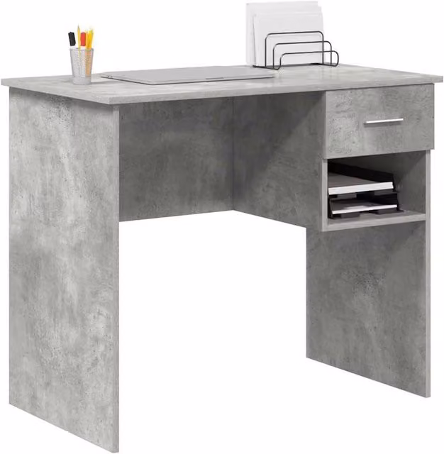 Berkfield Home Traditional Writing Desk with Storage in Concrete Grey W/D/H: 90 x 49.5 x 75 cm – 1