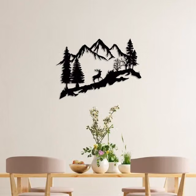 Decortie Model 2088 Black Textured Metal Landscape Wall Art, 60 cm