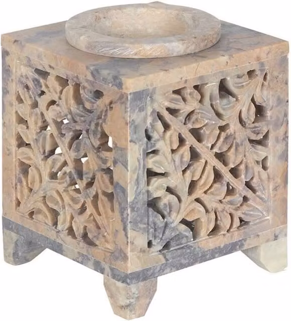 KDMD Moroccan Arch Cutout Soapstone Tealight Oil Burner in Brown